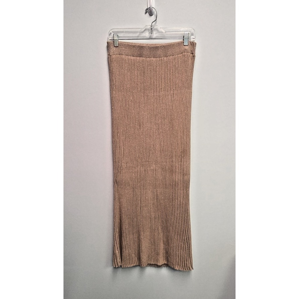 Johnโ & Jenn Womens M Tan Metallic Lined Pull On Maxi Skirt
